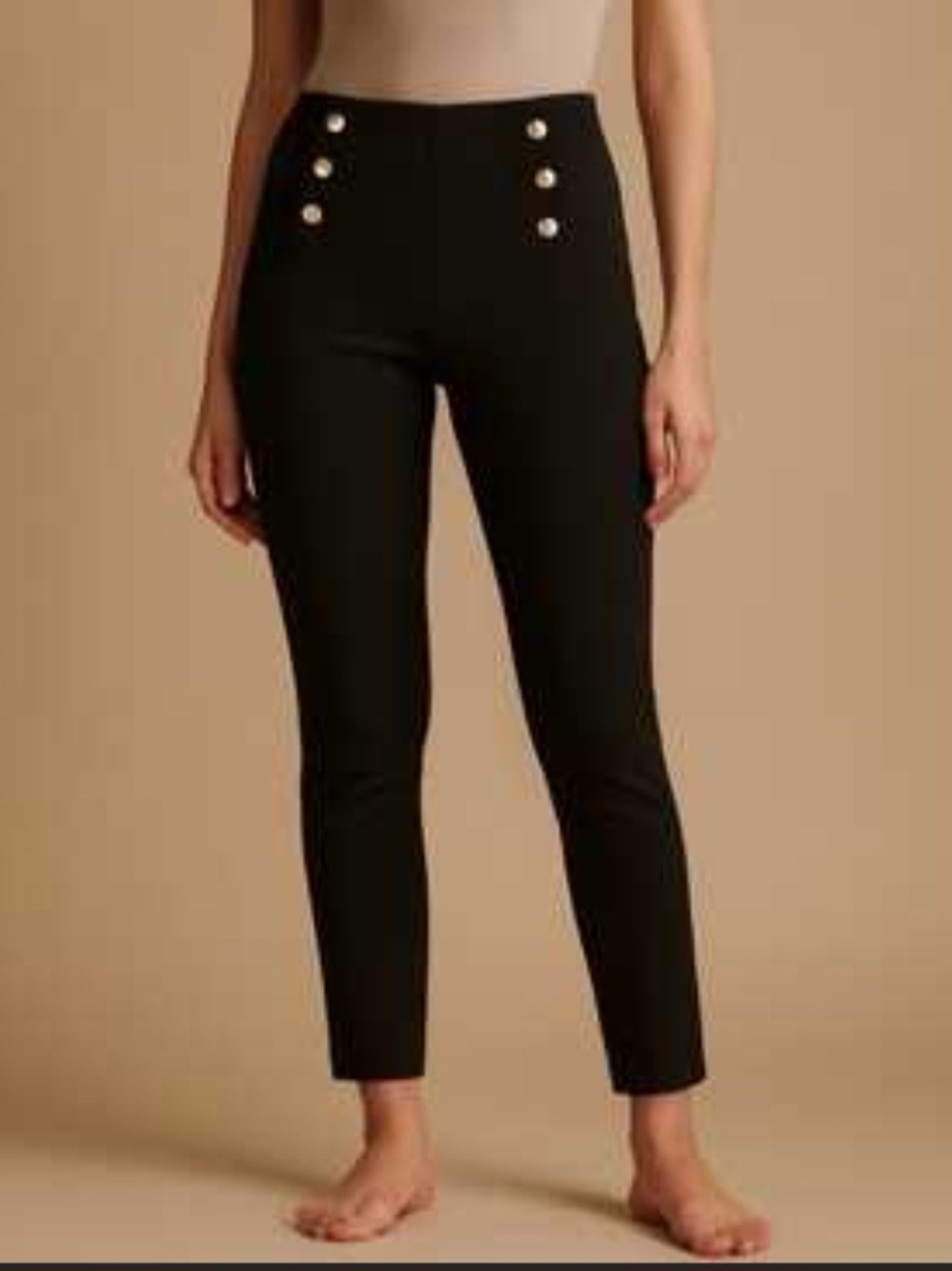 Slim High-Waist Black Ankle Pants with Decorative Buttons/MAZE Collection,sz.M